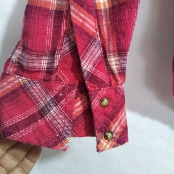 Sonoma Pink Plaid Western Button Front Long Sleeve Top Size PS - Picture 6 of 10